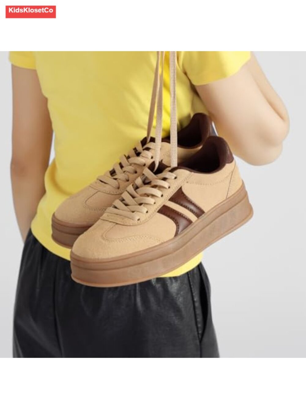 Vintage Suede and Leather Platform Sneakers - Anti-Slip Rubber Sole Lace-Up - Picture 4 of 6